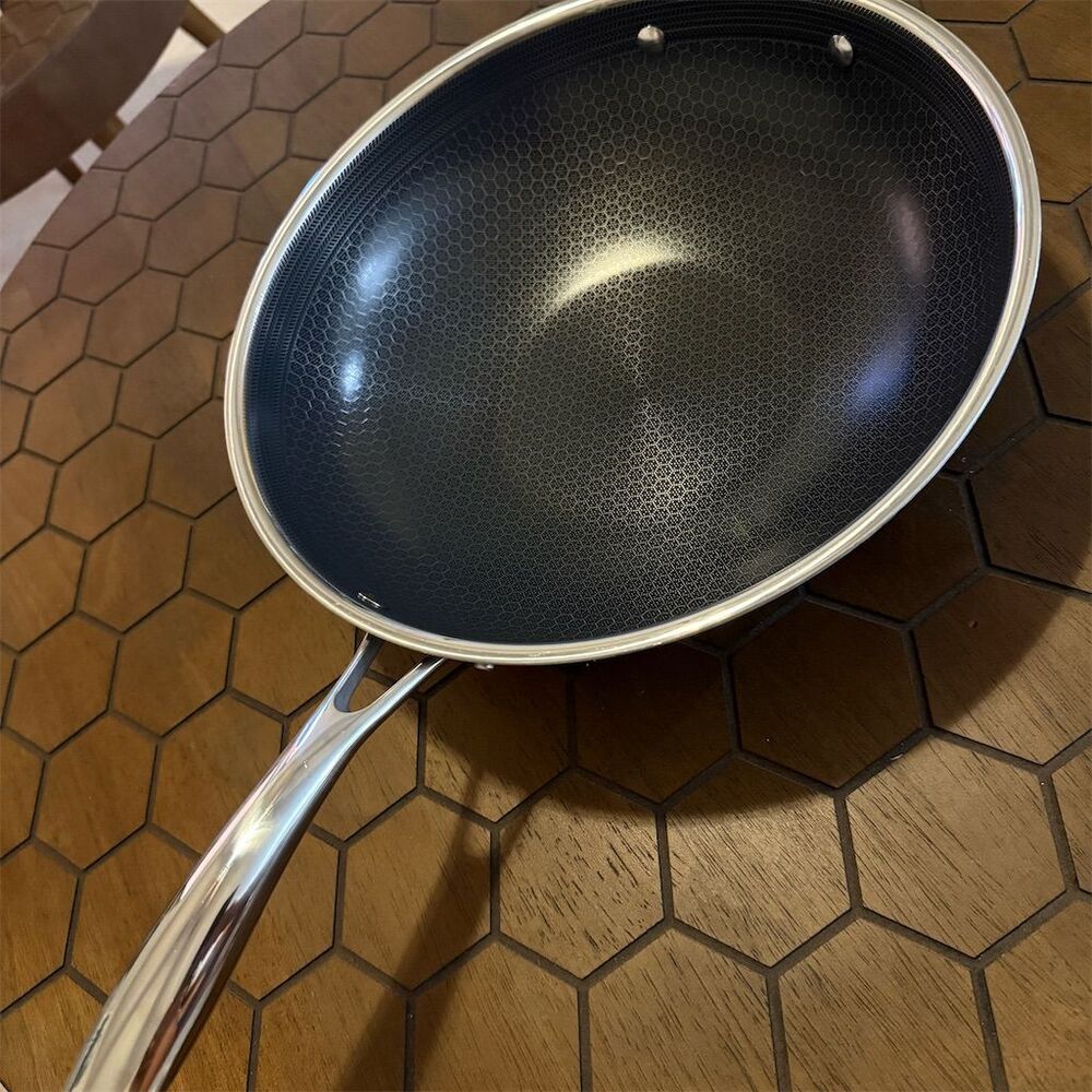 Hexclad 12" Nonstick Stainless Steel Stir Fry Pan Induction Safe